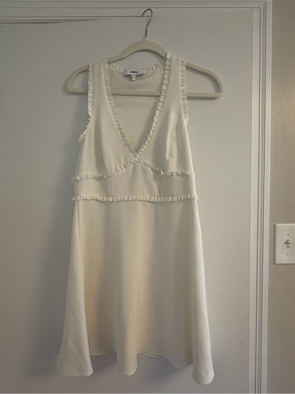 Likely Cream Ruffle-Trim Mini Dress